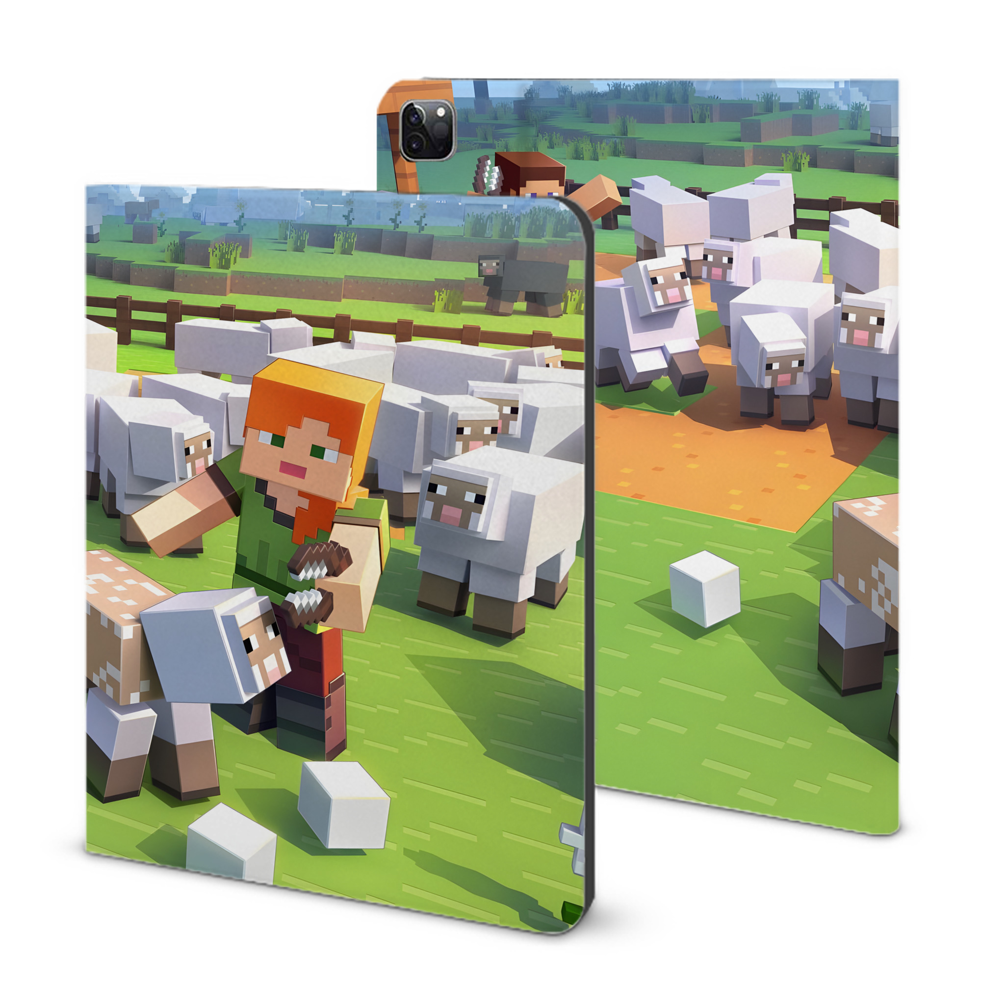 （画像用） マインクラフト ブロックの世界 Minecraft MC Block world IPad ケース ブック型 PUレザー TPU 耐衝撃 軽量 薄型 ペン収納なし 全面保護 IPad 各モデル対応